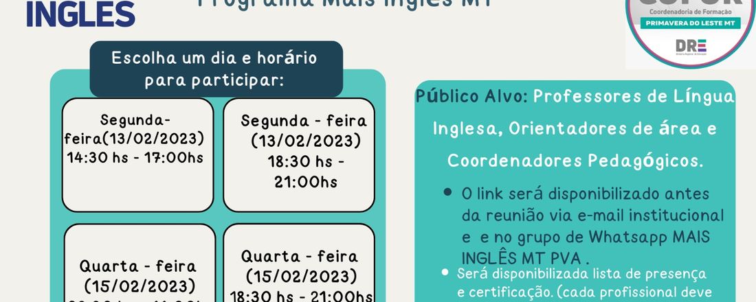 Reunião Formativa Mais Inglês MT