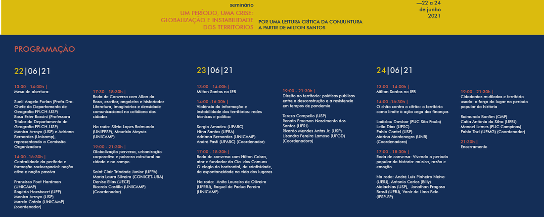 Seminário "Um período, uma crise: globalização e instabilidade dos territórios. Por uma leitura crítica da conjuntura a partir de Milton Santos."