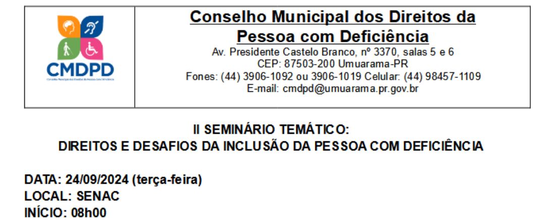 II Seminário Temático: Direitos e Desafios da Inclusão da Pessoa com Deficiência