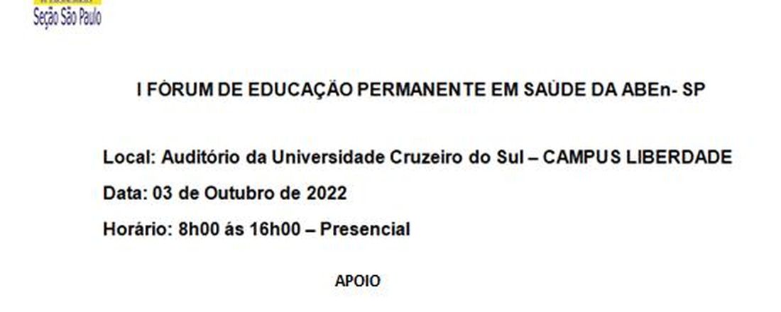 I FÓRUM DE EDUCAÇÃO PERMANENTE EM SAÚDE DA ABEn-SP