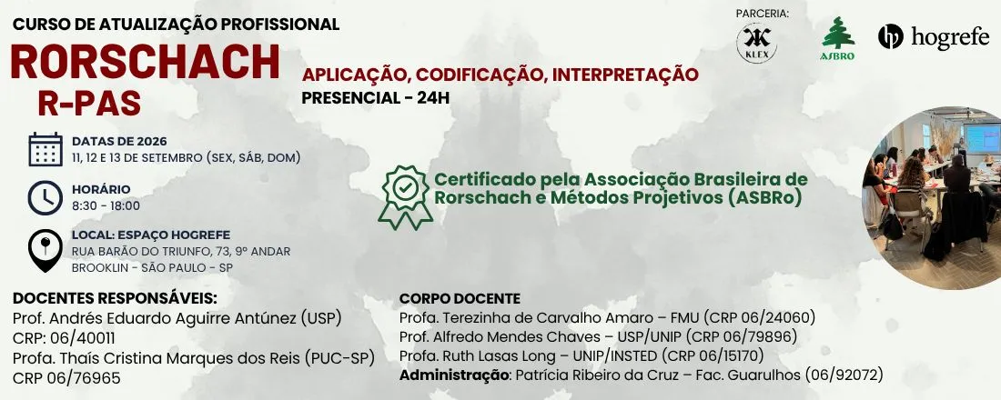 Rorschach – R-PAS: Curso de Atualização Profissional