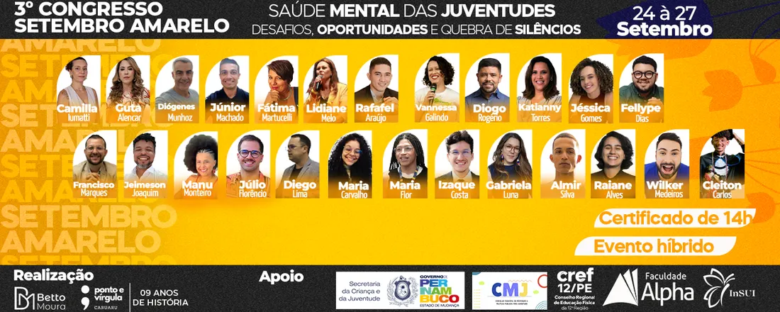 3º Congresso Setembro Amarelo: Saúde Mental das Juventudes – Desafios, Oportunidades e Quebra de Silêncios