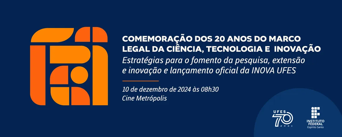 Comemoração dos 20 anos do Marco Legal da Ciência, Tecnologia e Inovação: Estratégias para o fomento da pesquisa,  extensão e inovação e lançamento oficial da INOVA UFES.