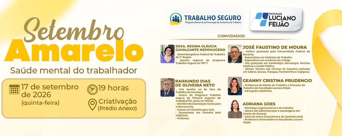PALESTRA - SAÚDE MENTAL DO TRABALHADOR - SETEMBRO AMARELO