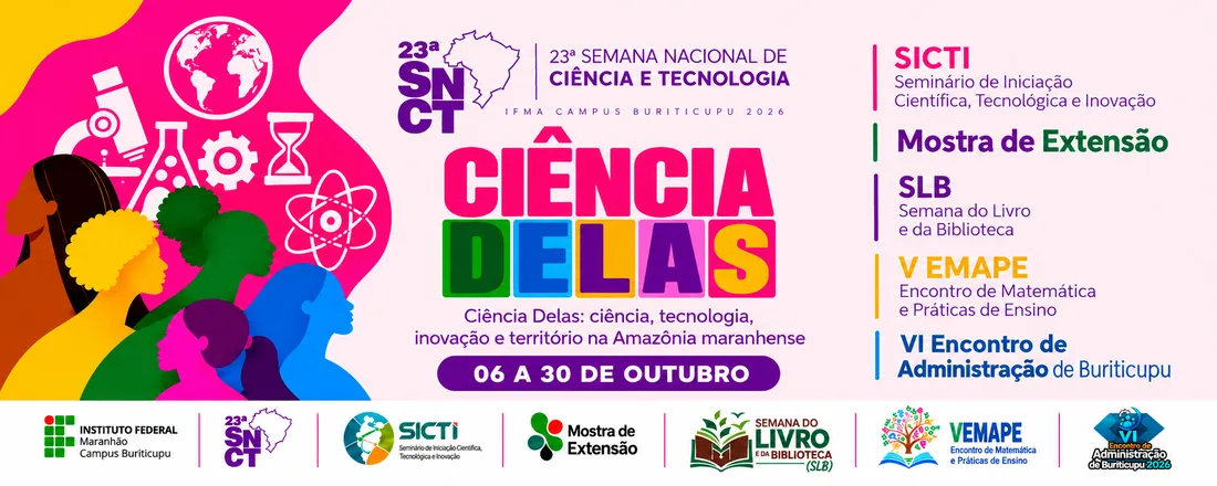 SNCT, SICTI, Mostra de Extensão, SLB, V EMAPE e VI Encontro de Administração do IFMA Campus Buriticupu
