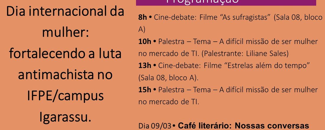 Dia internacional da mulher: fortalecendo a luta antimachista no IFPE/campus Igarassu