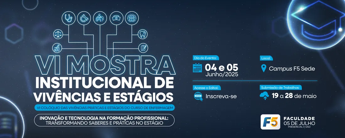 VI Mostra Institucional de Vivências e Estágios da Faculdade 05 de Julho - F5 e VI Colóquio das Vivências Práticas do Curso de Enfermagem da Faculdade 05 de Julho - F5