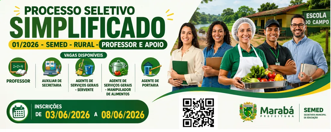 PROCESSO SELETIVO SIMPLIFICADO Nº 01/2026 - SEMED/MARABA (RURAL)