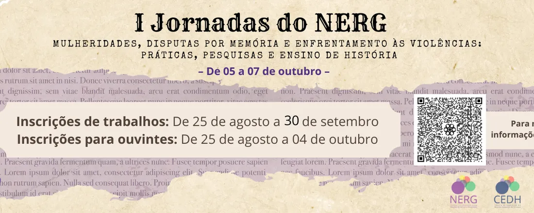 : I Jornadas do Nerg: Mulheridades, disputas por memória e enfrentamento às violências – práticas, pesquisas e ensino de História