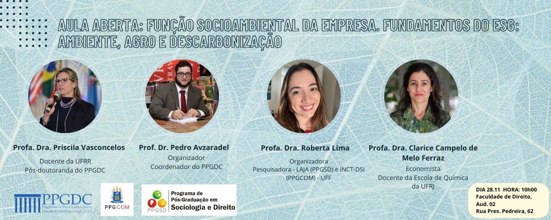 Aula Aberta: Função Socioambiental da Empresa; Fundamentos do ESG: ambiente, AGRO e Descarbonização