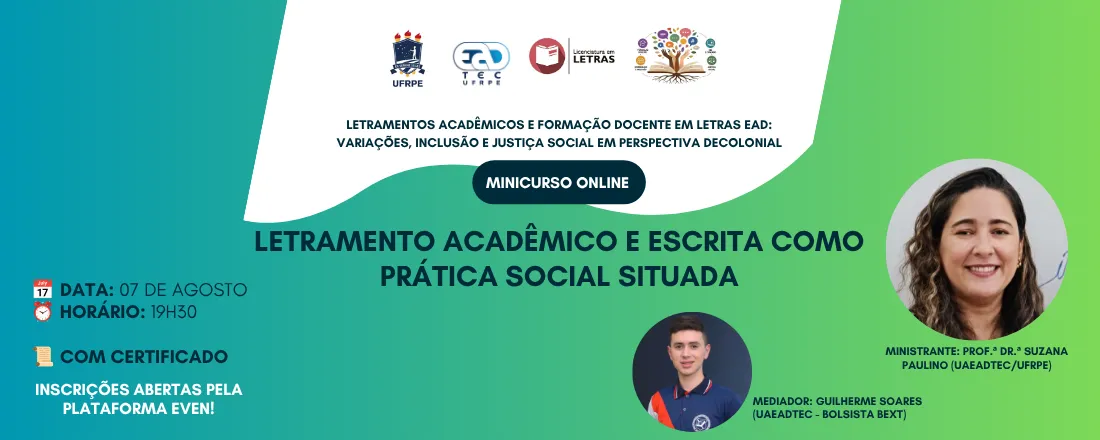 MINICURSO: LETRAMENTO ACADÊMICO E ESCRITA COMO PRÁTICA SOCIAL SITUADA