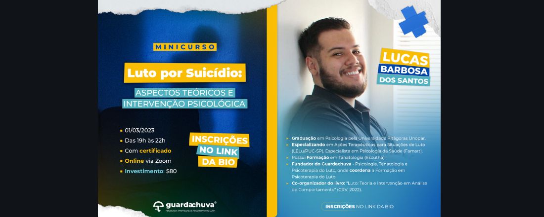 [MINICURSO] Luto por suicídio: aspectos teóricos e intervenção psicológica