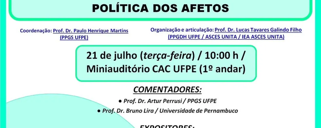 Seminário Internacional: Sociedade global, solidariedade e política dos afetos