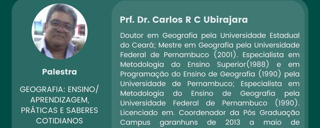 I CICLO DE PALESTRAS: GEOGRAFIA, PRÁTICAS DE ENSINO E ATUALIDADES