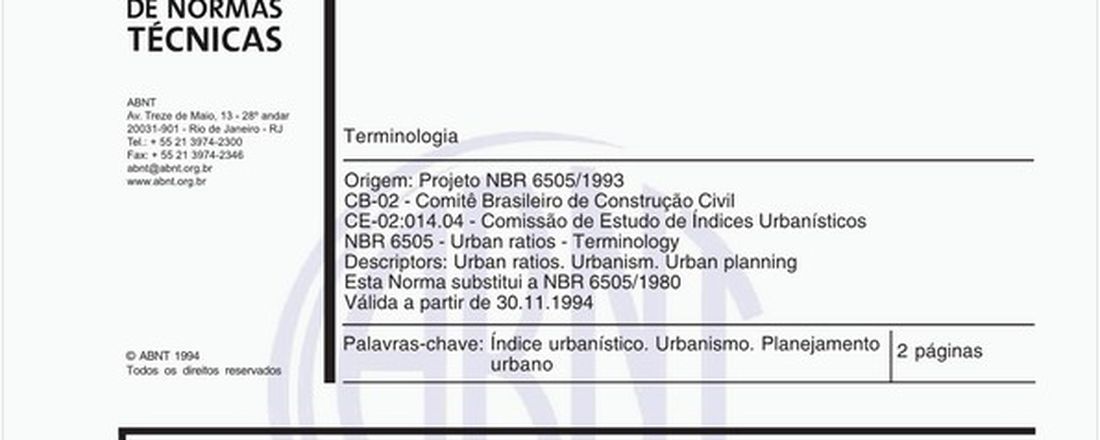 Introdução a NBR 6505:1994 Índices Urbanísticos