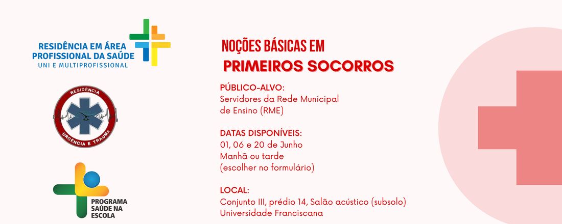 01/06 TARDE 14H | Curso de Capacitação | Noções Básicas em Primeiros Socorros