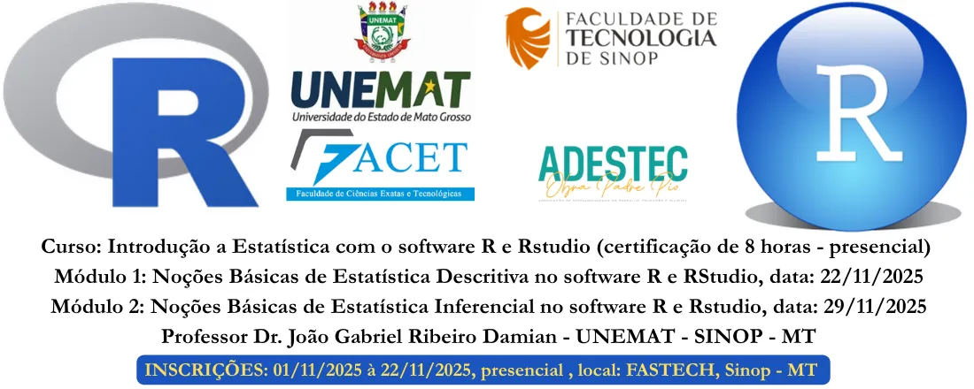 Curso: Introdução a Estatística com o software R e Rstudio Módulo 1: Noções Básicas de Estatística Descritiva no software R Módulo 2: Noções Básicas de Estatística Inferencial no software R e Rstudio