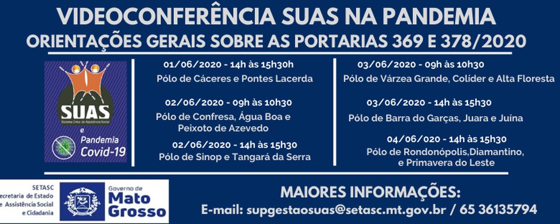 Videoconferência SUAS na Pandemia: Orientações Gerais sobre as Portarias 369 e 378/2020