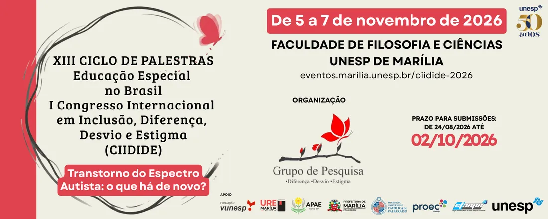 XIII Ciclo de Palestras: Educação Especial no Brasil e I Congresso Internacional em Inclusão, Diferença, Desvio e Estigma (CIIDIDE) - "Transtorno do Espectro Autista - o que há de novo? "