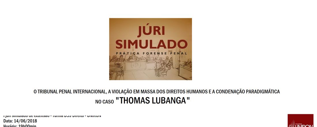 1º Curso de Extensão - Acadêmicos de Direito - Juri Simulado de Direito Internacional