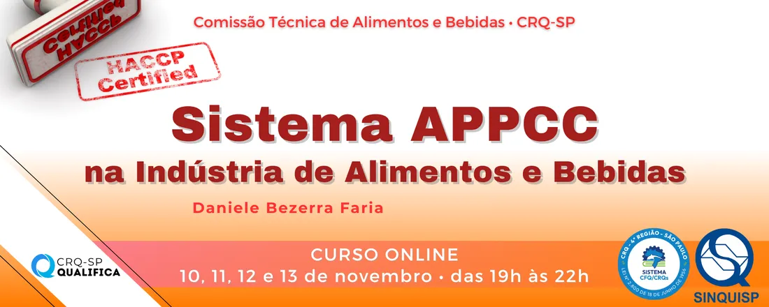 Curso Sistema APPCC na indústria de Alimentos e Bebidas segundo o Codex Alimentarius