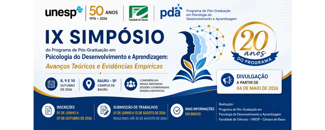 IX Simpósio do Programa de Pós-Graduação em Psicologia do Desenvolvimento e Aprendizagem: Avanços Teóricos e Evidências Empíricas