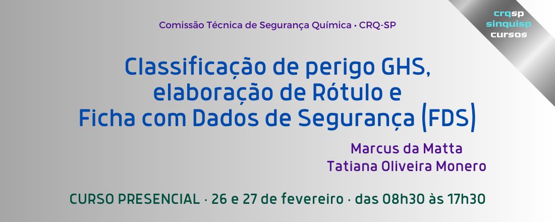 Classificação de Perigo GHS, elaboração de Rótulo e Ficha com Dados de Segurança (FDS)