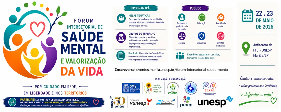 FÓRUM INTERSETORIAL DE SAÚDE MENTAL E VALORIZAÇÃO DA VIDA: Por cuidado em rede, em liberdade e nos territórios de Marília, SP