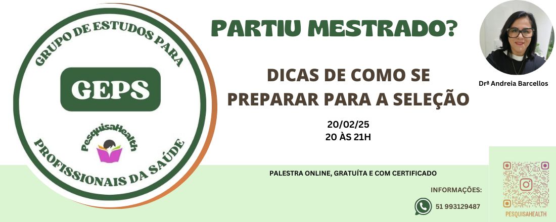 Palestra online: Partiu Mestrado? Dicas de como se preparar para a seleção
