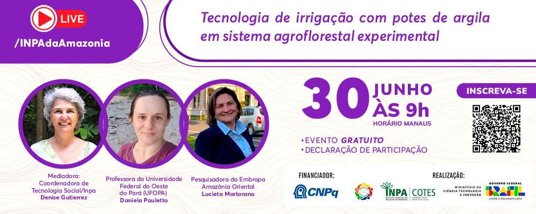 Live: Tecnologia de irrigação com potes de argila em sistema agroflorestal experimental