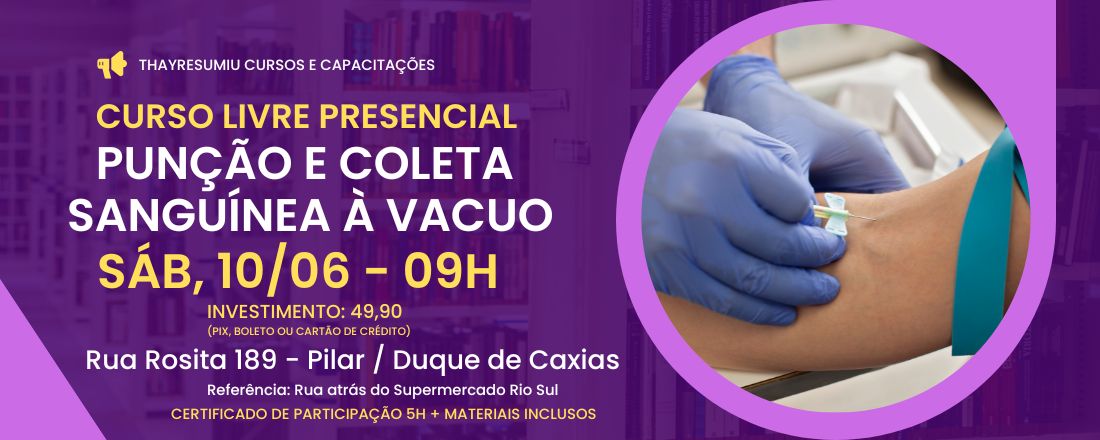 CURSO PRESENCIAL: PUNÇÃO E COLETA A VACUO