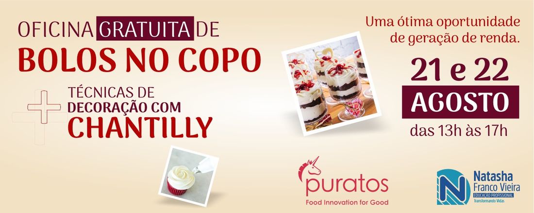 Oficina de Bolos no Copo e Técnicas de Decoração com Chantilly