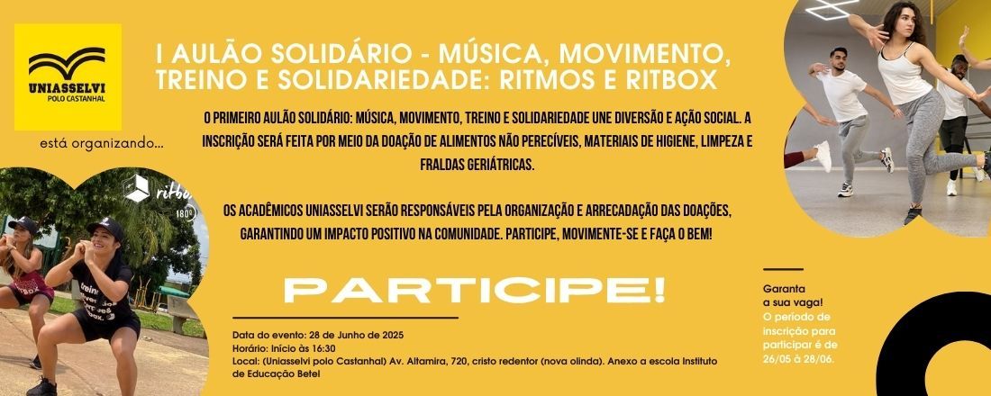 Música, Movimento, Treino e Solidariedade: Aulão de Ritmos e Ritbox