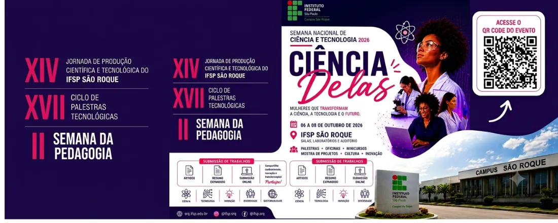 XIV Jornada de Produção Científica e Tecnológica, XVII Ciclo de Palestras Tecnológicas e II Semana da Pedagogia | IFSP - Campus São Roque