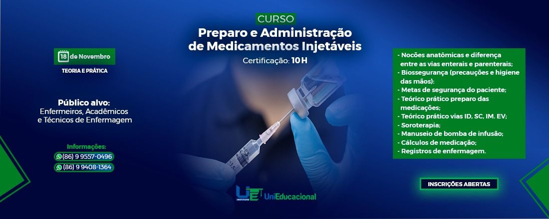 CURSO: PREPARO E ADMINISTRAÇÃO DE MEDICAMENTOS INJETÁVEIS