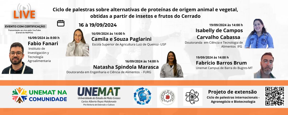 Ciclo de palestras sobre alternativas de proteínas de origem animal e vegetal, obtidas a partir de insetos e frutos do Cerrado
