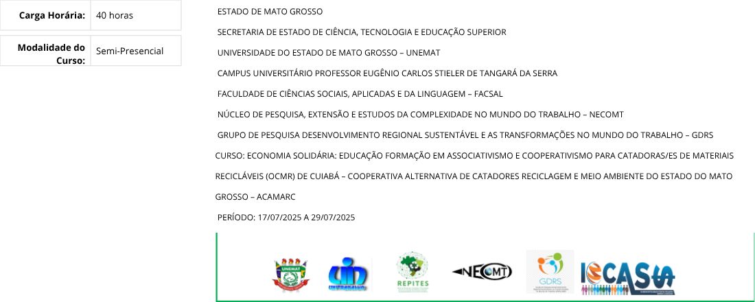 Economia Solidária: educação formação em associativismo e cooperativismo para Catadoras/es de Materiais Recicláveis (OCMR) de Cuiabá-Cooperativa Alternativa de Catadores Reciclagem e Meio Ambiente do Estado do Mato Grosso — ACAMARC