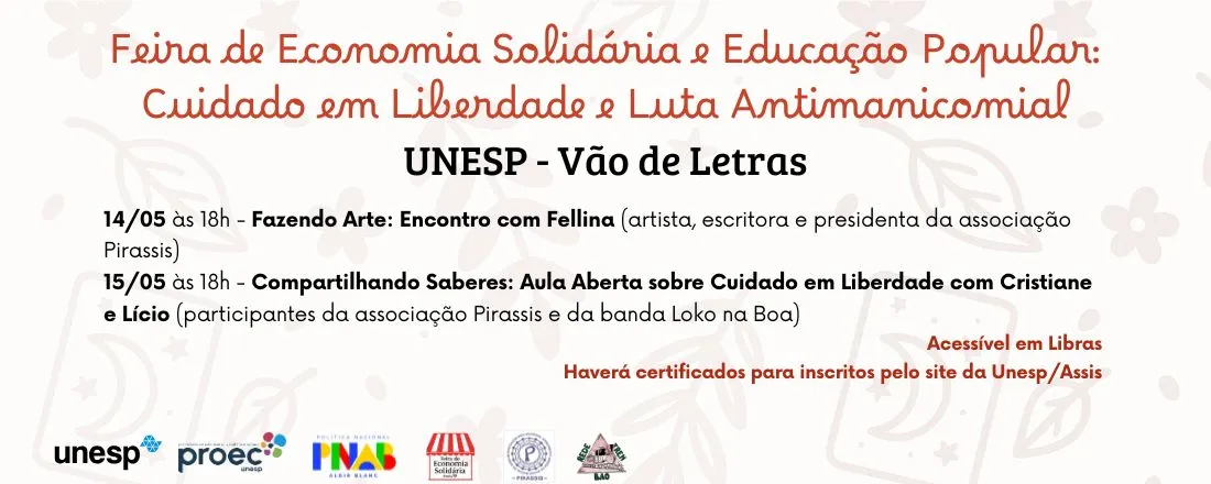 Feira de Economia Solidária e Educação Popular: Cuidado em Liberdade e Luta Antimanicomial
