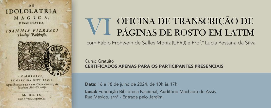VI Oficina de transcrição de páginas de rosto em latim