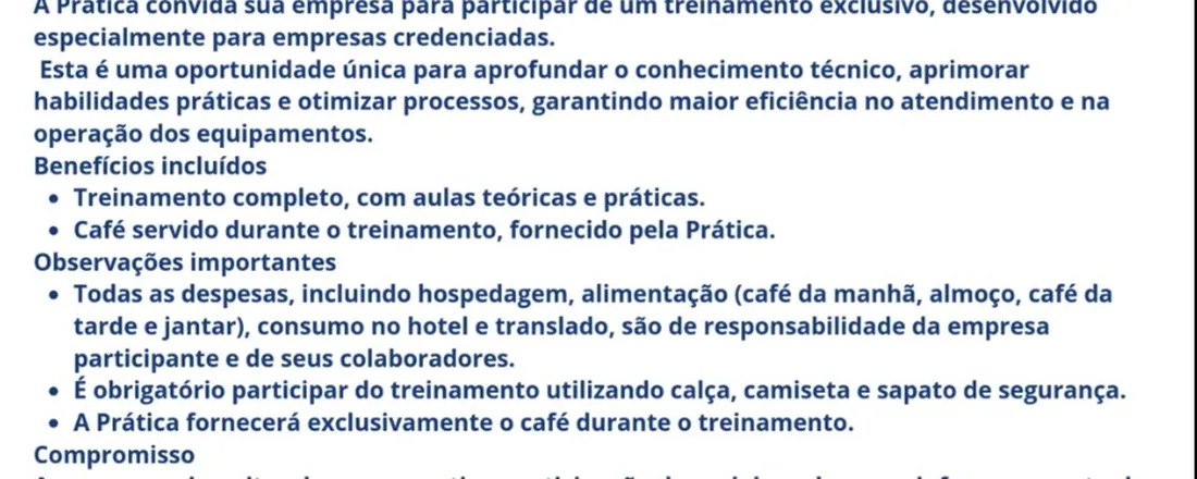 TREINAMENTO DE MÁQUINAS E PANIFICAÇÃO - CONCESSINÁRIA BELÉM-PA