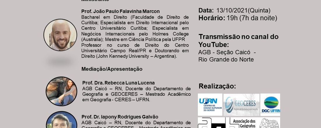 A AGB CAICÓ APRESENTA - "COVID-19, GEOGRAFIA, SOBERANIA E DIREITOS HUMANOS"