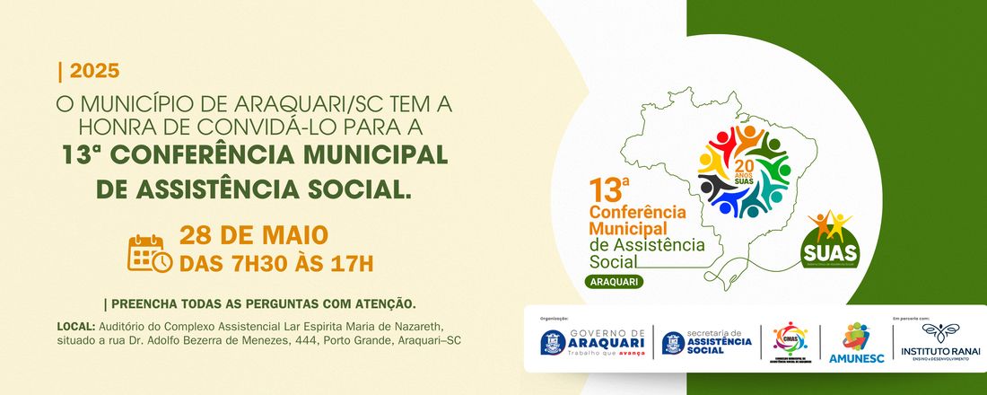 13ª Conferência Municipal de Assistência Social |Municipio de Araquari/SC