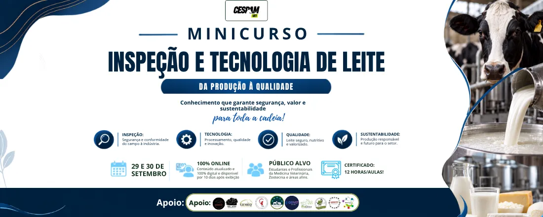 Minicurso em Inspeção e Tecnologia de leite