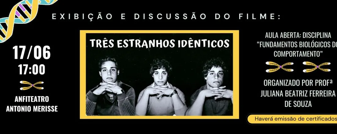 Aula aberta da Disciplina Fundamentos Biológicos do Comportamento: Exibição e Discussão de “Três estranhos idênticos”
