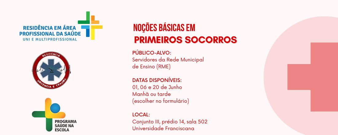 20/06 MANHÃ 9H | Curso de Capacitação | Noções Básicas em Primeiros Socorros