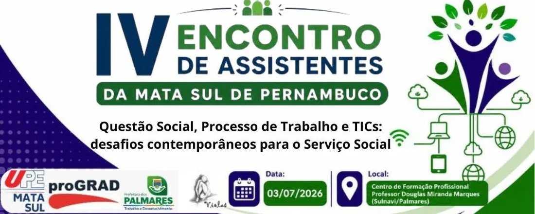 IV Encontro de Assistentes Sociais da Mata Sul - Tema: Questão Social, Processo de Trabalho e Tecnologias da Informação e Comunicação (TICs): desafios contemporâneos para o Serviço Social