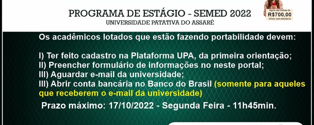Novas vagas Estágio SEMED
