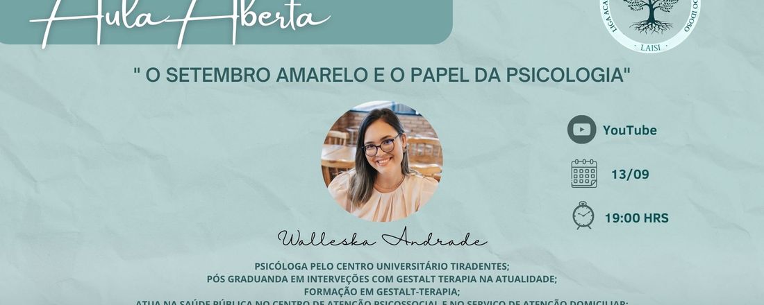 AULA ABERTA: O SETEMBRO AMARELO E O PAPEL DA PSICOLOGIA