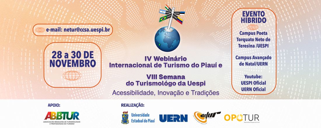 IV  Webinário Internacional de Turismo e VIII Semana do Turismólogo da UESPI (Sede do evento) e UERN (Sub sede do evento)