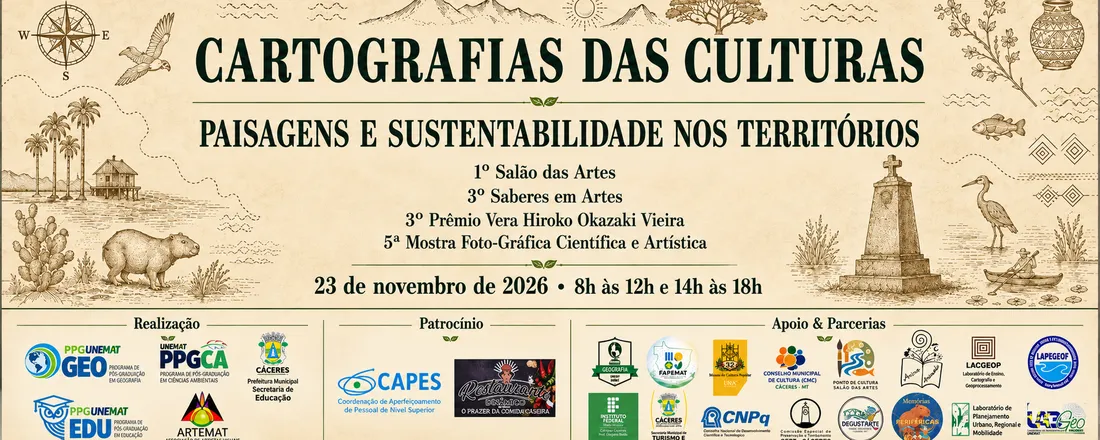 5ª MOSTRA FOTO-GRÁFICA CIENTÍFICA E ARTÍSTICA; 3º SABERES EM ARTES; 3º PRÊMIO VERA HIROKO OKAZAKI VIEIRA; 1º SALÃO DAS ARTES - CARTOGRAFIAS DAS CULTURAS: PAISAGENS E SUSTENTABILIDADE NOS TERRITÓRIOS